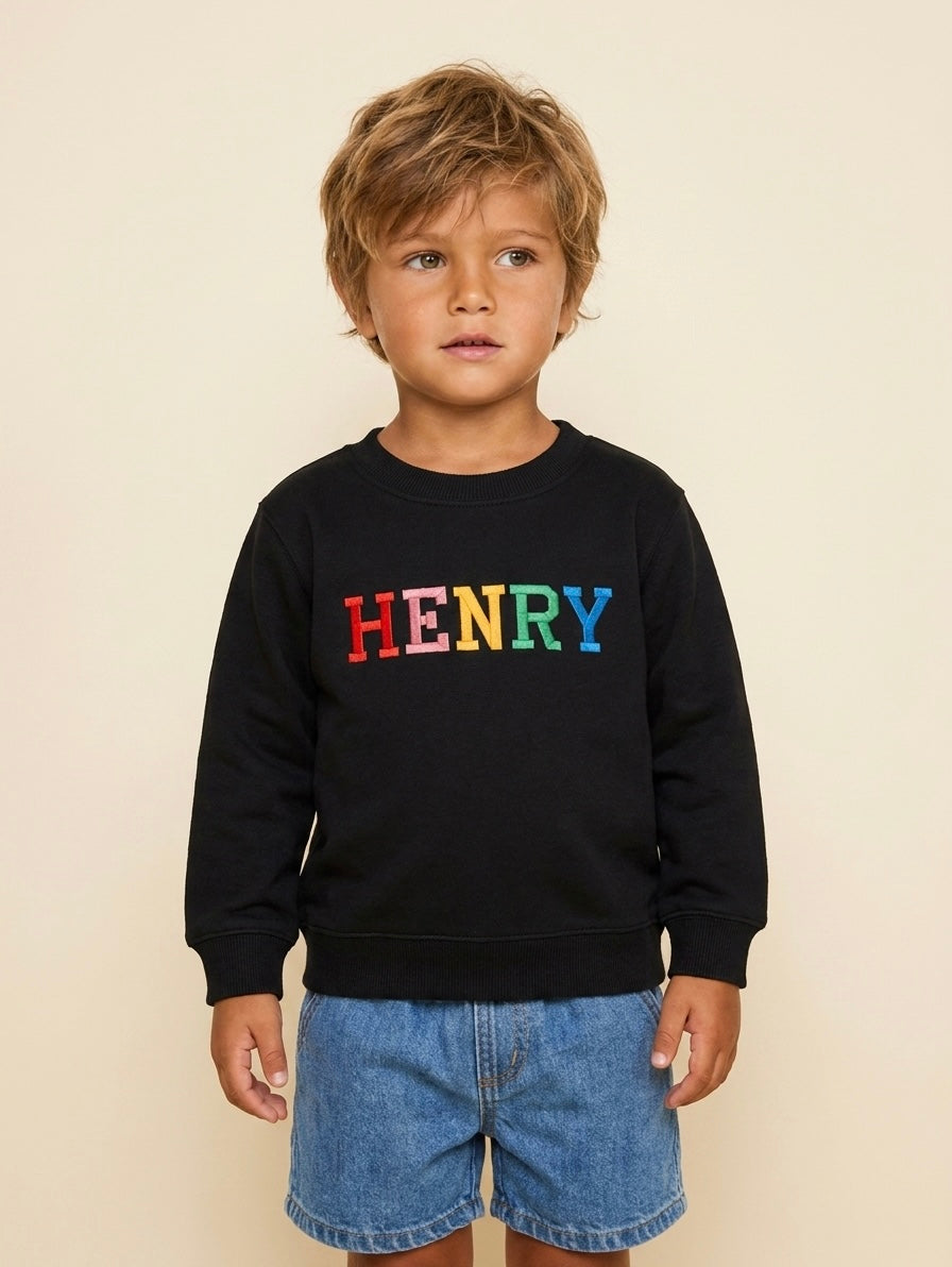 Custom Kids Name Rainbow Crewneck